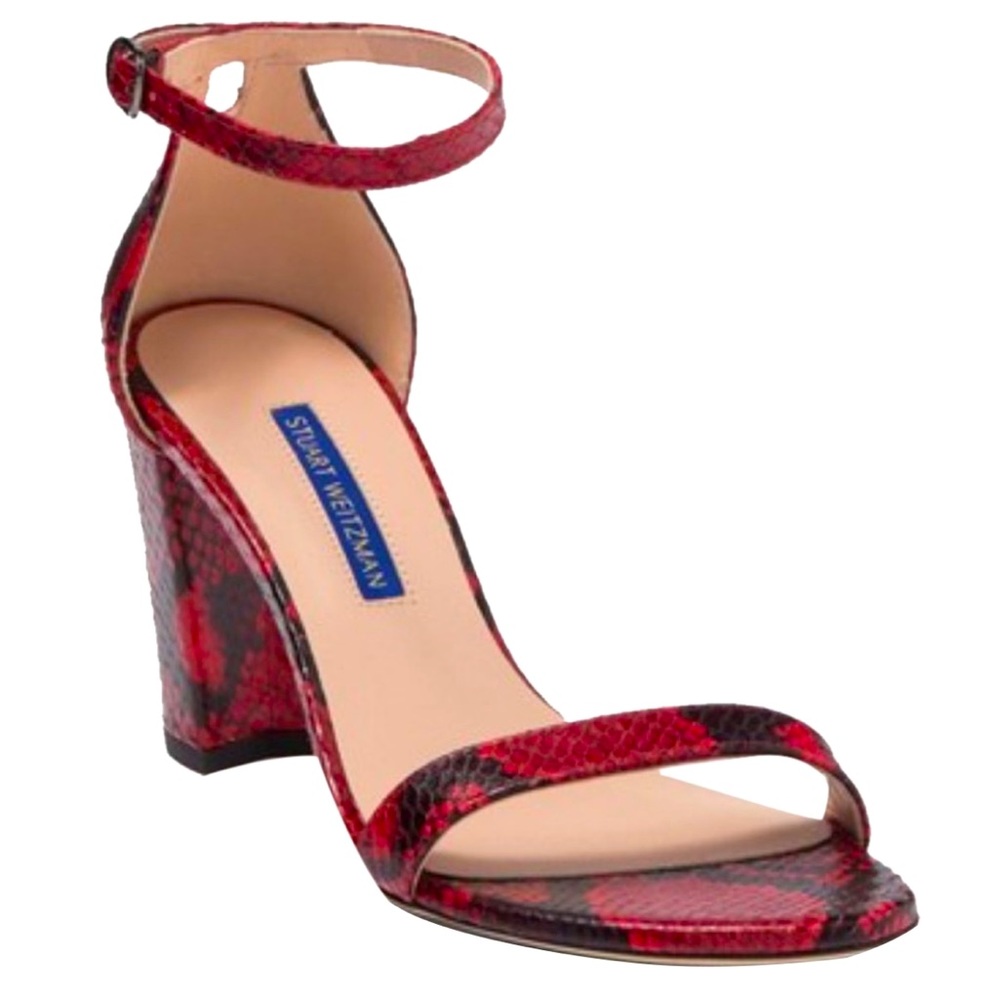 EUC Red & Black snakeskin sandals. Ankle strap closure. Sold with box.
